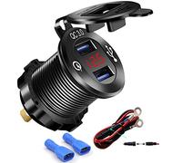 Cargador USB 3.0 de Carga rápida con Enchufe USB Dual para Coche, Impermeable, Adaptador de Encendedor de Cigarrillos Marinos de 36 W, Carga rápida con voltímetro LED para 12 V/24 V, Barco,