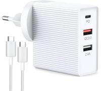 Cargador USB 48W 3 Porte Cargador De Pared USB PD+ QC3.0 + 2.4A con Cable USB C a USB C 1 m Cargador USB de Viaje Adaptador Universal para Phone12 MacBook Air 2018 Pro iPad Smartphones Samsung