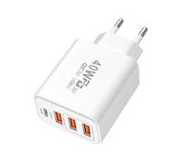 Cargador USB - Adaptador de corriente USB 3 USB + 1 pd Bloque de carga USB | Bloque de carga rápida de 40 W para teléfono móvil, tableta, ordenador portátil, auriculares