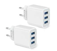 Cargador USB, adaptador USB de 3 puertos de 15 W, conector múltiple, 2 unidades, cargador rápido, fuente de alimentación múltiple para iPhone 15/14/13/12/11/X/8 y Samsung, Xiaomi, tabletas, smartwatch