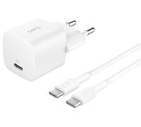 Belkin Cargador USB-C de Carga Rápida con Cable USB C de 1m (60 W), Enchufe Tipo USB-C de 25W, PD 3.0 y PPS, iPhone 17, iPhone 16, iPad Pro, Samsung Galaxy S25, Pixel 10 y Nintendo Switch - Blanco