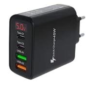 Cargador USB | Bloque de carga multipuerto tipo C con toma de pared con pantalla LED - Adaptador 45W, cubo rápido de 4 puertos para teléfonos móviles, ordin