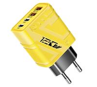 Cargador USB C, 120 W, 2 PD+2 USB, Fuente de alimentación Tipo C para 16, 15, 14, 13, 12, 11 Pro MAX, Adaptador USB C, Cargador rápido con 4 Puertos, Bloque de Carga rápida múltiple, Amarillo