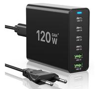 Cargador USB C 120W GaN, cargador USB múltiple cargador de PD,estación de carga de 6 puertos compatible con iPhone/Samsung/Google/Xiaomi/ordenador portátil/tableta y otros dispositivos USB