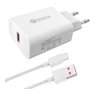 Cargador USB C - 18W Carga Rápida 3.0 con 120W Cable de 2m, Enchufe Tipo C de Carga Rápida, Cargador de Pared para Teléfonos Móviles, Salida Inteligente de 5V (Blanco)
