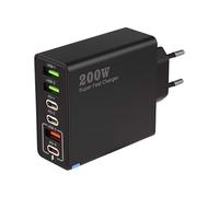 Cargador USB C 200W 6 Puertos Cargador Multiple USB (3xUSB-C PD 20W + 3xUSB-A), Enchufe Carga Rapida de Pared Compacto con protección para i Phone 16/15/14/13, i Pad,Galaxy, Pixel