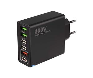 Cargador USB C 200W 6 Puertos Cargador Multiple USB (3xUSB-C PD 20W + 3xUSB-A), Enchufe Carga Rapida de Pared Compacto con protección para i Phone 16/15/14/13, i Pad,Galaxy, Pixel