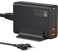 Cargador USB C 200W, Cargador rápido PD 100W, Estación de Carga de 6 Puertos Cargador GAN-III, Compatible con MacBook Pro/Air, DELL XPS, iPhone 15/16/14/Pro, Samsung, Xiaomi, iPads y Steam Deck