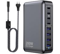 Cargador USB-C 200W, hub de Carga rápida GAN de 8 Puertos, Adaptador PD de 65 W para Ordenador portátil, Compatible con MacBook Pro/Air, DELL, Steam Deck, iPhone 17/16/15/14, Galaxy