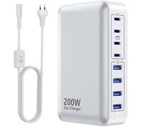 Cargador USB-C 200W, hub de Carga rápida GAN de 8 Puertos, Adaptador PD de 65 W para Ordenador portátil, Compatible con MacBook Pro/Air, DELL, Steam Deck, iPhone 17/16/15/14, Galaxy (Blanco)