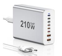 Cargador USB C, 210W 8 Puerto Estación de Carga Adaptador Multi Cargador, PD 3.0 Cargador Rápido USB C Cargador Compatible con iPhone 12/13/14/15 Series/MacBook Pro/Air/Samsung Galaxy S23/S22/S21