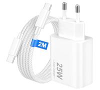 Cargador USB C 25W con Cable USB C a USB C 2M de Nylon Trenzado para iPhone 17 16 15 Pro Max Plus, Adaptador de Corriente Carga Rápida PD 3.0 para iPad Pro 13/11 M4, iPad Air 13/11 M2, Samsung S26 S25