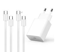 Cargador USB-C 25W Power Delivery + 2 Cables USB-C 1 m 60 W Nylon Trenzado Blanco, Kit de Carga rápida Segura, Bloque de CA Compatible con iPhone Samsung Android