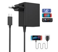 Cargador USB C 39W Carga Rápida con Cable Reforzado 1.5M, Adaptador USB Tipo C Compatible con Switch Lite, OLED, Steam Deck, Dock, Pro Controller, Soport a Modo TV