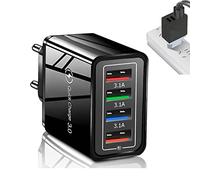 Cargador USB C,4 Cargadores Multipuerto USB,Cargadors Carga Rapida QC 3.0,Compatible con la mayoría de los Smartphones y Otros Productos Digitales en el Mercado,Noir