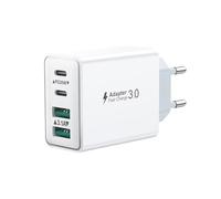 Cargador USB C, 40W 4 Puerto Enchufe USBC Carga Rapida para iPhone 17 16 15 Plus 14 13 12 11 Pro MAX, iPad, Samsung, Múlti Movil Charger Cabezal Dual QC 3.0 y PD Rápido Pared Adaptador