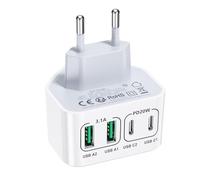 Cargador USB C, 40W 4 Puertos USBC Plug, Flat Compact Space Saving USBC Power Adapter Wall Charger for Confined Spaces, Compatible with iPhone 16/15/14, Samsung S25/S24/S23, Mobile Phones