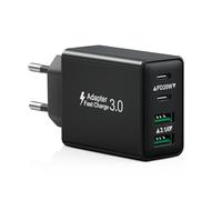 Cargador USB C, 40W Cargador iPhone Carga Rapida USBC Enchufe Múltiple 4-Puertos PD+QC Rápido Pared Adaptador Tipo C para iPhone 17 16 15 14 13 12 11 Pro MAX Plus, iPad, Samsung S25 S24 Fast Charger