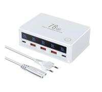 Cargador USB C 5-Puertos USBC Enchufe Múltiple Cargador iPhone Carga Rapida Adaptador Movil con Pantalla LCD y Tipo C de 30 W / 25 W para iPhone 11/12/13/14 Pro, Galaxy s25 / s24 / s23, Xiaomi, etc
