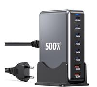 Cargador USB C 500W, 8 en 1 Cargador Rápido, GAN III PPS Estación de Carga 2-PD100W Puerto + 4-PD65W + 2 QC3.0 USBA, PD100W Portátil Adaptador Compatible con MacBook Pro/Air/iPad/iPhone 15/16/Samsung