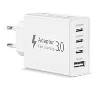 Cargador USB C 50W, 4 Puertos Enchufe Multiple USB Charger Cargador Tipo C Carga Rapida Adaptador Carregador para iPhone 17/16/15/14/13 Pro Max/12 MiniI/11/XS/XR/8 Plus/SE,iPad,Samsung Galaxy S25/S24