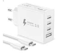 Cargador USB C, 50W 4-Puertos Enchufe USBC Cargador iPhone Carga Rapida con Cable USB C 2M, Multiple Cargadors movil PD+QC Cargador Tipo C para iPhone 17 16 15 14 13 12 Pro MAX XR,Pad,Samsung,Google