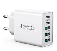 Cargador USB C 50W, 5 Puertos con USBC y USBA, Adaptador de Corriente USB Cargador de Pared, Adaptador de Carga rápida PD20W Compatible con iPhone 11/12/13/14/15/16/Galaxy S21/S22/S23/tabletas