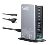 Cargador USB C 520 W, Cargador USB Múltiple de 8 Puertos, Fuente de Alimentación con Cargadores 4-C y 4-A, 100 W Carga Rápida PD+QC PPS, Compatible con Mac-Book/i-Phone 16/15/i-Pad/Sam-sung/Hua-wei