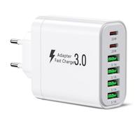 Cargador USB C, conector de carga multipuerto, bloque de carga de 6 puertos de 52 W, cargador rápido de doble PD, cargador de pared USB C, adaptador USB compatible con iPhone 12/13/14/15/Samsung S24