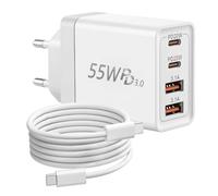 Cargador USB C, 55W 4 Puertos Múltiple USBC Enchufe Carga Rapida PD QC 3.0 Pared Adaptador Movil Cargadors Tipo C USB Charger para iPhone 17 16 15 14 13 12 11 Pro Max iPad Samsung Carregador Telemovel