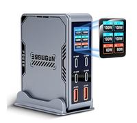 Cargador USB C 6 en 1 y 300 W, pantalla LCD, estación de carga GaN ultrarrápida (4 C+2 A) Max PD100W/QC60W, cargador multiUSB, compatible con iPhone 17/16/15, iPads, Android y tabletas (plata)