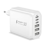 Cargador USB C, 60W 6-Puertos Enchufe USB C Cargador Phone Carga Rapida | Multiple Cargadors Movil PD+QC Cargador Tipo C Viaje Oficina para Phone 17 16 15 14 13 12 Pro MAX XR ,Pad,Samsung,Google