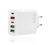Cargador USB C 65W 5 Puertos, Multiple Enchufe Cargador Rápido USB C con Cargador Rápido Inteligente PD20W QC3.0 Adaptador de Universal Compatible con iPhone iPad Google etc Blanco