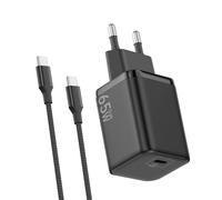 Cargador USB C 65W, Carga Rápida PD3.0 PPS Adaptador Portátil GAN II con Cable USB C Trenzado 2M, Compatible para Samsung Galaxy S25/S24/S23 Ultra, para iPhone 16/15, MaxBook Pro/Air (Negro)