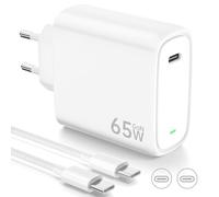 Cargador USB C 65W Charger con Tecnología PD3.0 y GAN II Cargador Carga Rápido PPS USB C Enchufe con Cable Tipo C 2M para iPhone 16/15, para Galaxy S24/23/S22, para MacBook Pro/Air, etc - Blanco