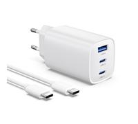 Cargador USB C 65W, PD USB C 3-Puertos Cargador Tipo C Carga Rapida con GAN PPS USBC Enchufe Adaptador USB Charger Compatible con MacBook Pro/Air, iPad, iPhone 17/16, Galaxy S25/S24/S23