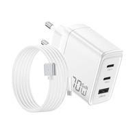 Cargador USB C 70W, Cargador USB-C Magnético 3 Cables 140W para MacBook Air/Pro, Carga Rápida 3 Puertos PD3.0 & QC3.0, GAN II Diseño Compacto Compatible para MacBook