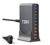 Cargador USB C 730W, Estación de Carga 10 Puertos, Cargador Rápido Adaptador Sector para Ordenador portátil 140W, Alimentación PD, Compatible con iPhone/Samsung/Google/Laptop/MacBook Pro/Air/DELL
