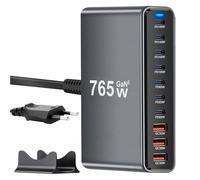 Cargador USB C 765W, Estación de Carga PD 140W 100W 65W Cargador Rápido de 10 Puertos Cargador GAN-III Compatible con MacBook, iPad, iPhone Serie 16/15/14, Galaxy S22/S20, DELL, HP