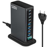 Cargador USB-C, 8 puertos de carga rápida con GaN III Tech, 4 puertos USB-C 100W+4 puertos USB-A QC3.0 30W, pantalla digital, compatible con MacBook, iPhone, iPad, Steam Deck
