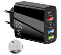 Cargador USB C Carga Rápida 65 W 5 Puertos Cargador USB Múltiple Enchufe con Inteligente QC 3.0+PD+3.1 3USB Adaptador de alimentación para iPhone 15 14 13 12 11 Pro Samsung S24 S23 S22 S21