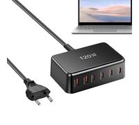 Cargador USB C | Cargador Portátil para Teléfonos y Tabletas,Equipo de Carga 120W 6 Puertos para Consumidores Tecnológicos Viaje Hogar Hotel Tren Avión Usuarios de Dispositivos Estudiantes