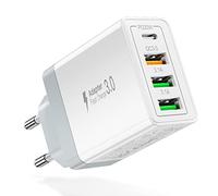 Cargador USB c,Cargador rápido acez e 35w,Fuente de alimentación USB C de 4 Puertos (pd20w/qc3.0/3.1a*2),Compatible con iPhone/LG/Huawei/Blackberry/Samsung/iPad Pro etc.(Blanco)