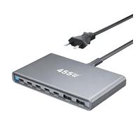 Cargador USB C, cargador USB de 455 W y 7 puertos,Estación de carga rápido con múltiples conectores,cargador para ordenador portátil,fuente de alimentación compatible con MacBook Pro/Air/tableta/móvil
