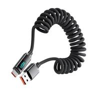 Cargador USB C con Cable,Cable De Carga De 120W con Resorte - De 0.9 M con Display Digital para Coche, Viajes, Gimnasio, Hogar, Oficina, Reloj, Tableta, Escritorio