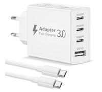 Cargador USB C con Cable USB Tipo C, 50W 4 Puertos Enchufe USB C Multiple USB Cargador iPhone Carga Rapida PD&QC3.0 Adaptador Cargador Movil Carga Rapida para iPhone 18 17 16 15 14 13 12, Galaxy S26