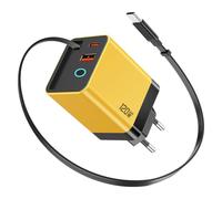 Cargador USB C de 120 W, cargador rápido con cable de carga retráctil, 80 | Cargador rápido USB-C GaN, 3 en 1 de viaje, compatible con iPhone 17/16/15 Pro y Galaxy S25 (amarillo)