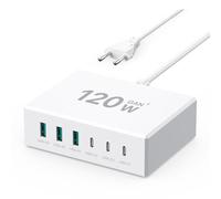 Cargador USB C de 120W, Cargador múltiple USB 【3USB-C + 3USB-A】 PD, estación de Carga de 6 Puertos Compatible con iPhone/Samsung/Google/Tablet/Mobil Power y Otros Dispositivos USB(Blanco)
