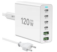 Cargador USB C de 120W, Cargador múltiple USB 【4USBC + 2USBA】 Carga PD, estación de Carga de 6 Puertos Compatible con iPhone/Samsung/Google/Tablet/Mobil Power y Otros Dispositivos USB(Blanco)