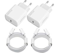 Cargador USB C de 20 W, 2 Paquetes de Enchufe USB C, Cargador rápido con 2 x 2 m, Cable USBC, Cargador USB rápido para iPhone17 16 15 Plus Pro MAX Samsung Galaxy iPad Huawei Xiaomi, Toma USBC